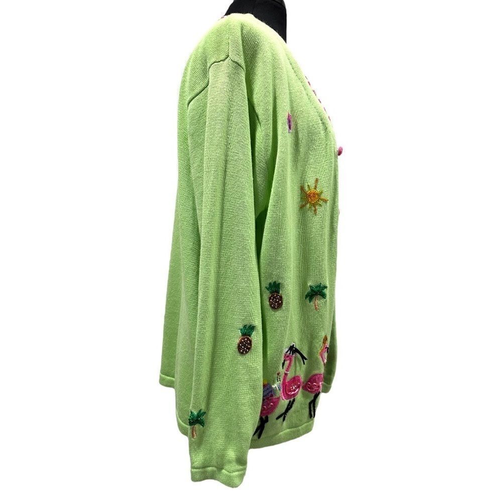 The Quacker Factory Shopping Flamingo Cardigan Sweater Sz L - Picture 6 of 10